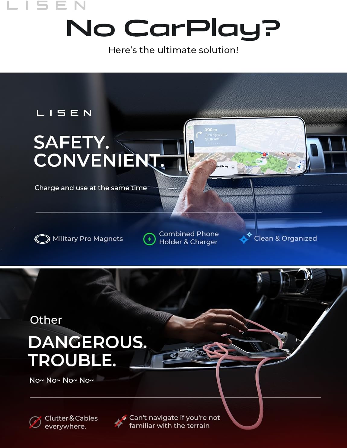 LISEN for 15W MagSafe Car Mount Charger,Magnetic Wireless Cars Charger,Magnetic Phone Holder for Cars,Phone Holders for Your Car Accessories for Women Men Jeep Ford F150 for iPhone 17-12,Samsung,Gifts